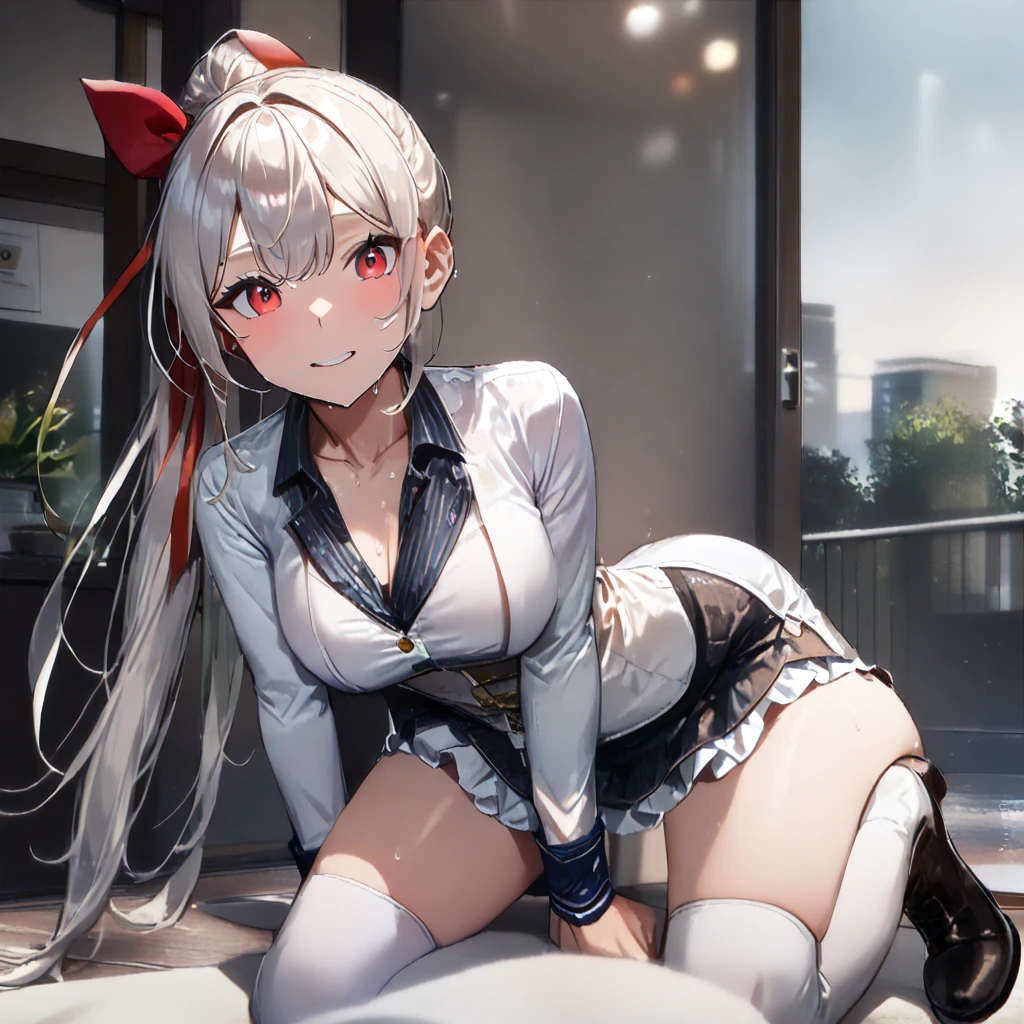 nsfw,1girl,Steaming body,(sidelocks),light Areola,woman,(Puffy nipples),(Areola),Tsurime,straight-on,breasts,masterpiece, best quality, very aesthetic, absurdres,(straight-on),(masterpiece, best quality, very aesthetic, absurdres,nude,(Kneeling:1.5),pov