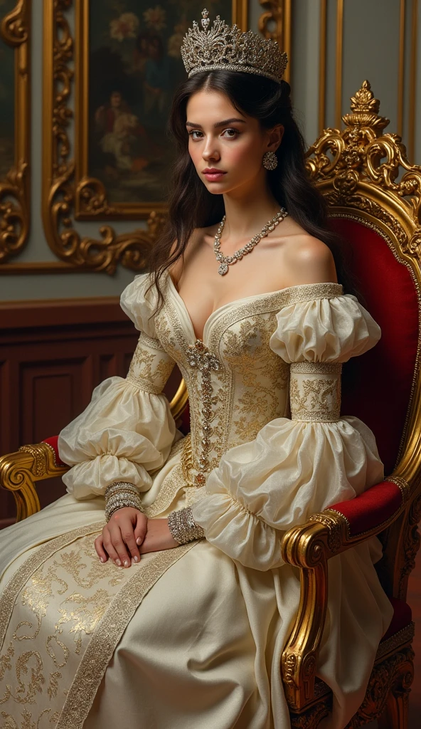 The young and very beautiful Empress Alexandra of Russia, Formal wear, Sitting on the throne