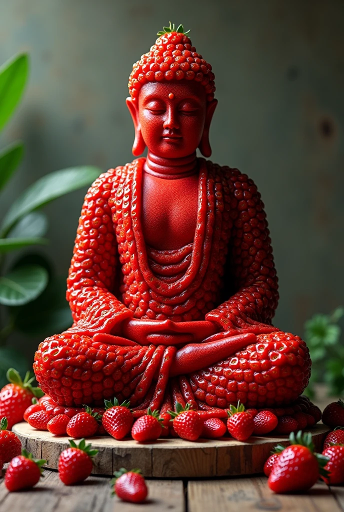 Buddha image made of many strawberries