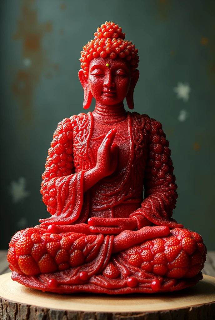 Buddha image made of many strawberries
