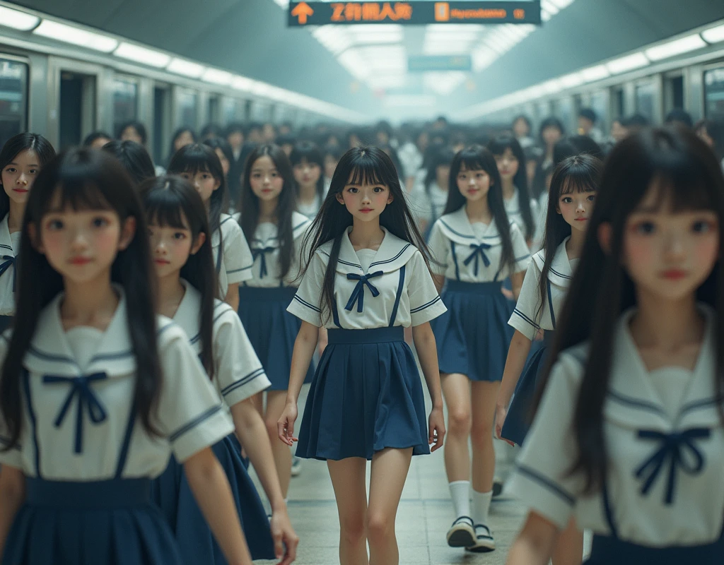 (((((Japanese Clone-girls=Myself))))), (((Super Best masterpiece Clone-girls Raw Photography Art))), (((16K, Highest quality, Ultra-high resolution, RAW Photos))), (((It's so unrealistic., With unparalleled depiction, With an unfathomable sight, An unprecedented and shocking worldview, Clone-girls: In a world of mass reproduction, Ultra-realistic))), (((Japanese Girls, Yokoyama-Yui, 18yo, Small face, Thick black hair, long hair, Dark Eyes, Mature face, Cute Smile, Smiling face, A gentle gaze, (((Very pleasant look)))))), (((Very beautiful detailed girls, Accurate body structure, Accurate body movements, Very detailed body, (((Super big breasts, Large bulge of ample breasts)))))), (((High school girl's summer uniform, Short sleeve, mini skirt, hour々I can see your pants, Cleavage Emphasis, Emphasise the fullness of your breasts))), ((((((((Very detailed, Myself cloning, Depiction of splitting oneself, 1Myself girl→1,000,000,000,000,000,000,000,000,000,000Myself cloning girls)))))))), (((((((Myself clone-girlsから, Myself keeps multiplying, (Very detailed and intricate, To the exact, Flawless, (((In the same female body,With the same face, With the same hairstyle, In the same clothes, At the same height, 同じSuper big breastsである))), In a detailed depiction), 1,000,000,000,000,000,000,000,000,000,000 people))))))), (((((Myself girls only))))), (((((1,000,000,000,000,000,000,000,000,000,000Myself girls))))), Myself waiting for a train on the platform at a station in Japan, Where the wind blows, A super crowded scene, Clear and accurate perspective depiction, Ultra-wide field of view, wide view, Focus on the average value of the image, View from the train side, Depicting Myself in Motion