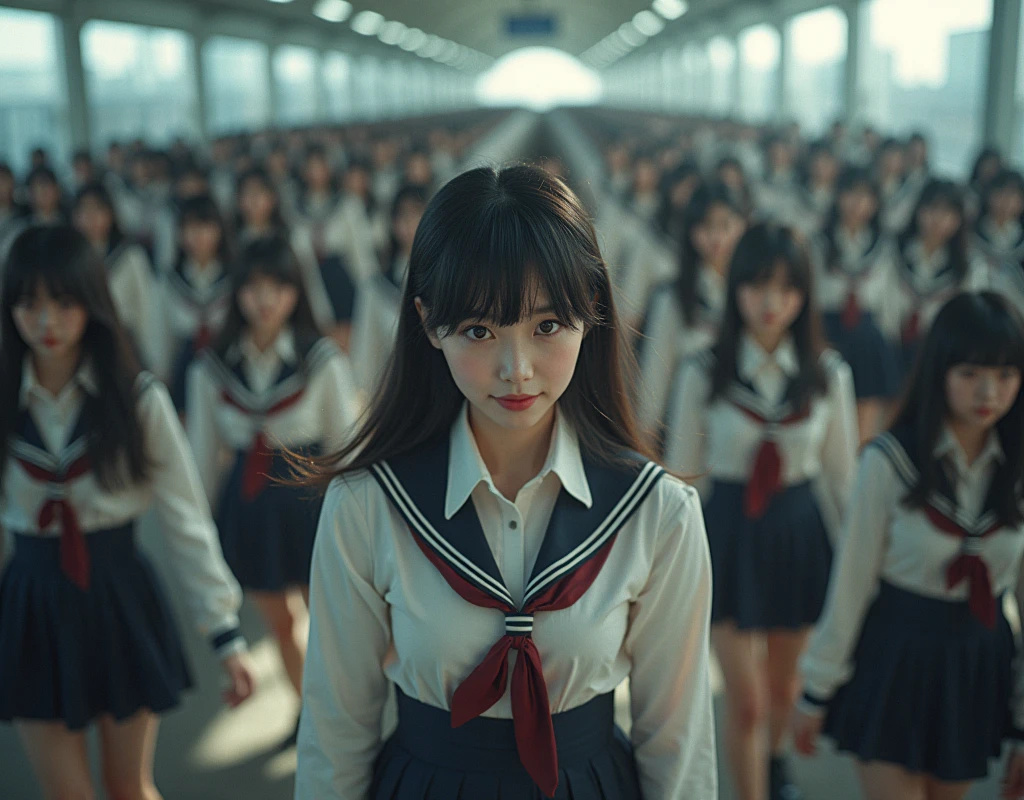 (((((Japanese Clone-girls=Myself))))), (((Super Best masterpiece Clone-girls Raw Photography Art))), (((16K, Highest quality, Ultra-high resolution, RAW Photos))), (((It's so unrealistic., With unparalleled depiction, With an unfathomable sight, An unprecedented and shocking worldview, Clone-girls: In a world of mass reproduction, Ultra-realistic))), (((Japanese Girls, Yokoyama-Yui, 18yo, Small face, Thick black hair, long hair, Dark Eyes, Mature face, Cute Smile, Smiling face, A gentle gaze, (((Very pleasant look)))))), (((Very beautiful detailed girls, Accurate body structure, Accurate body movements, Very detailed body, (((Super big breasts, Large bulge of ample breasts)))))), (((High school girl's summer uniform, Short sleeve, mini skirt, hour々I can see your pants, Cleavage Emphasis, Emphasise the fullness of your breasts))), ((((((((Very detailed, Myself cloning, Depiction of splitting oneself, 1Myself girl→1,000,000,000,000,000,000,000,000,000,000Myself cloning girls)))))))), (((((((Myself clone-girlsから, Myself keeps multiplying, (Very detailed and intricate, To the exact, Flawless, (((In the same female body,With the same face, With the same hairstyle, In the same clothes, At the same height, 同じSuper big breastsである))), In a detailed depiction), 1,000,000,000,000,000,000,000,000,000,000 people))))))), (((((Myself girls only))))), (((((1,000,000,000,000,000,000,000,000,000,000Myself girls))))), Myself waiting for a train on the platform at a station in Japan, Where the wind blows, A super crowded scene, Clear and accurate perspective depiction, Ultra-wide field of view, wide view, Focus on the average value of the image, View from the train side, Depicting Myself in Motion