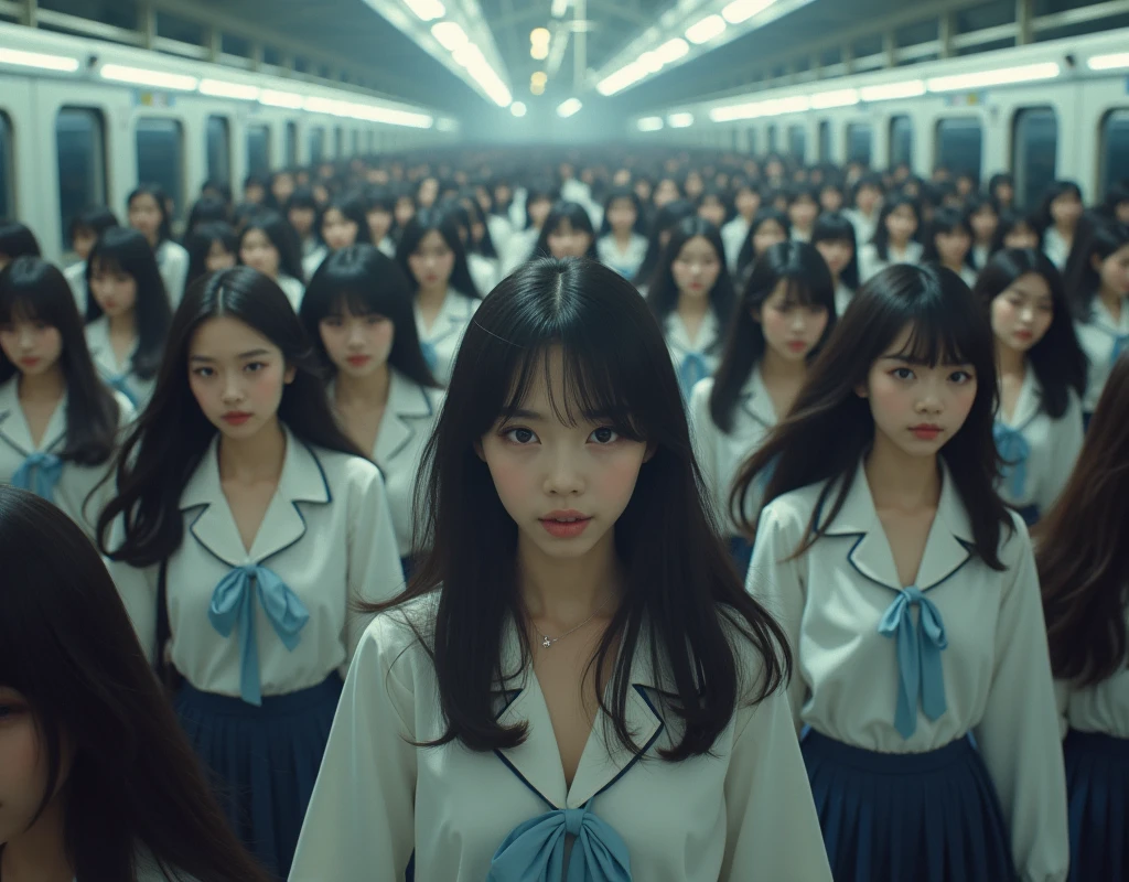(((((Japanese Clone-girls=Myself))))), (((Super Best masterpiece Clone-girls Raw Photography Art))), (((16K, Highest quality, Ultra-high resolution, RAW Photos))), (((It's so unrealistic., With unparalleled depiction, With an unfathomable sight, An unprecedented and shocking worldview, Clone-girls: In a world of mass reproduction, Ultra-realistic))), (((Japanese Girls, Yokoyama-Yui, 18yo, Small face, Thick black hair, long hair, Dark Eyes, Mature face, Cute Smile, Smiling face, A gentle gaze, (((Very pleasant look)))))), (((Very beautiful detailed girls, Accurate body structure, Accurate body movements, Very detailed body, (((Super big breasts, Large bulge of ample breasts)))))), (((High school girl's summer uniform, Short sleeve, mini skirt, hour々I can see your pants, Cleavage Emphasis, Emphasise the fullness of your breasts))), ((((((((Very detailed, Myself cloning, Depiction of splitting oneself, 1Myself girl→1,000,000,000,000,000,000,000,000,000,000Myself cloning girls)))))))), (((((((Myself clone-girlsから, Myself keeps multiplying, (Very detailed and intricate, To the exact, Flawless, (((In the same female body,With the same face, With the same hairstyle, In the same clothes, At the same height, 同じSuper big breastsである))), In a detailed depiction), 1,000,000,000,000,000,000,000,000,000,000 people))))))), (((((Myself girls only))))), (((((1,000,000,000,000,000,000,000,000,000,000Myself girls))))), Myself waiting for a train on the platform at a station in Japan, Where the wind blows, A super crowded scene, Clear and accurate perspective depiction, Ultra-wide field of view, wide view, Focus on the average value of the image, View from the train side, Depicting Myself in Motion