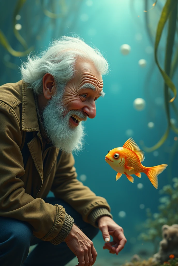 The old man laughed and said to the little fish