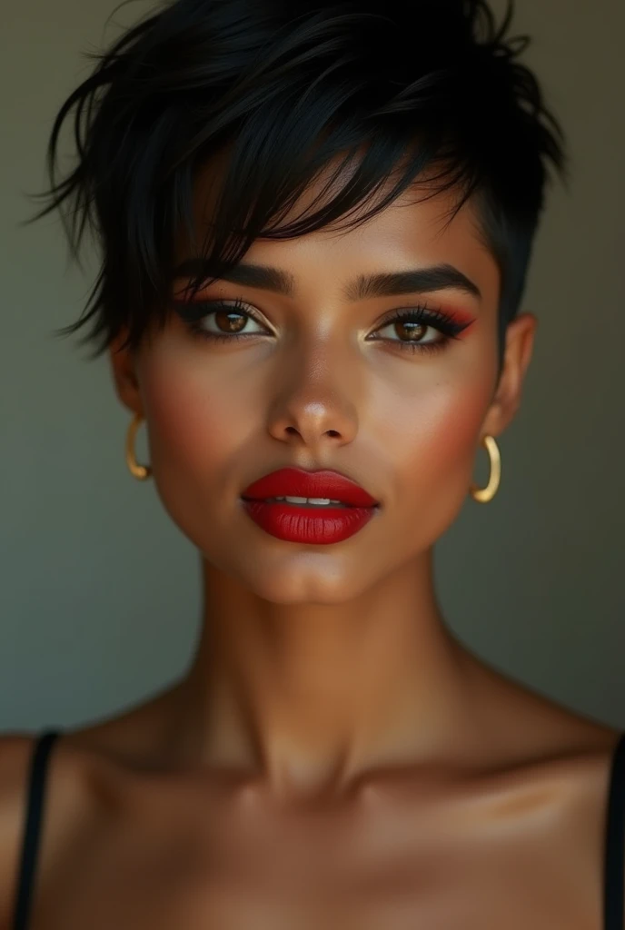 wolf cut hairstyle erotic indian wife super big lips red lipstick