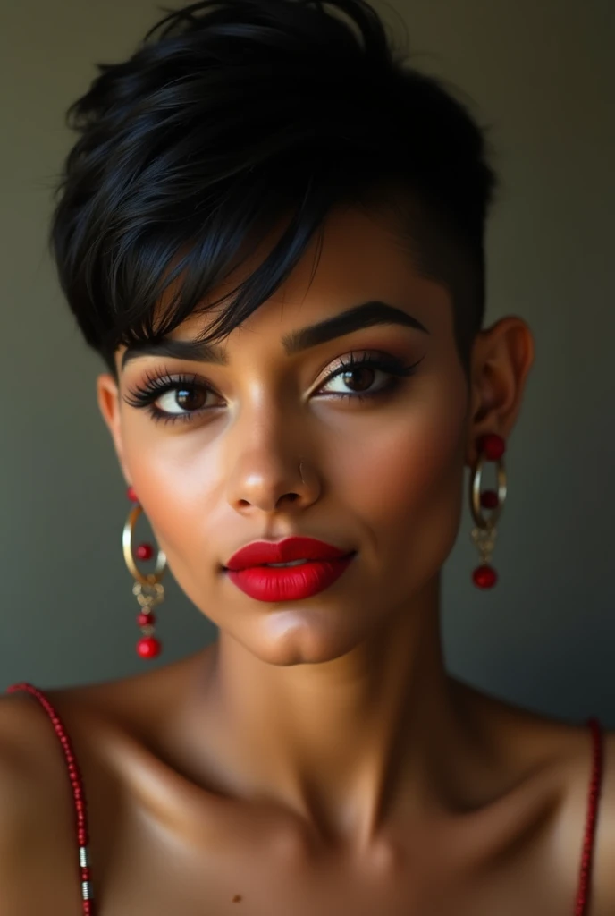 wolf cut hairstyle erotic indian wife super big lips red lipstick