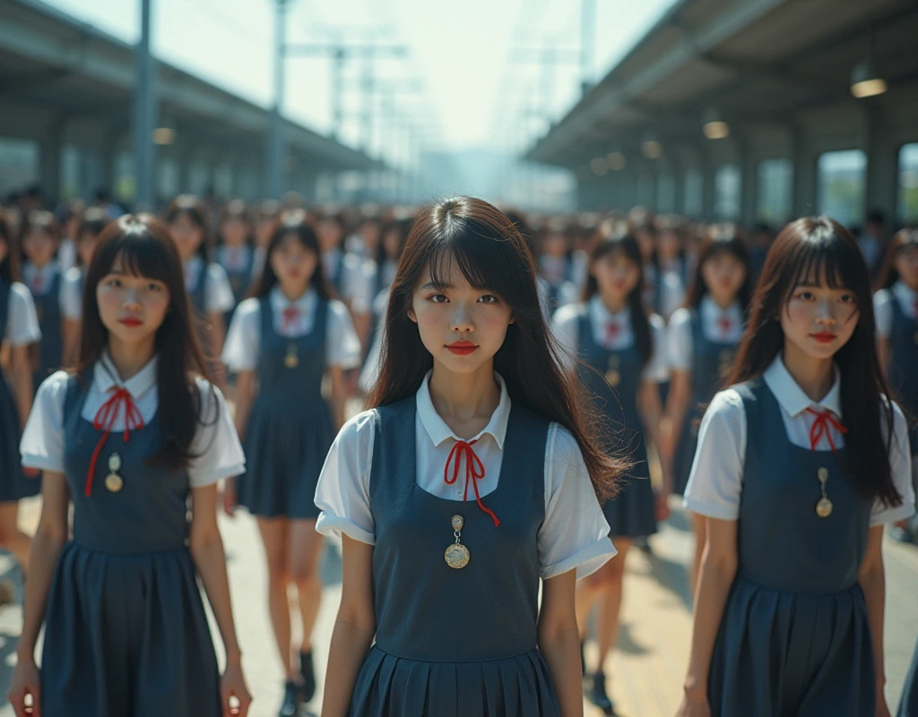 (((((Japanese Clone-girls=Myself))))), (((Super Best masterpiece Clone-girls Raw Photography Art))), (((16K, Highest quality, Ultra-high resolution, RAW Photos))), (((It's so unrealistic., With unparalleled depiction, With an unfathomable sight, An unprecedented and shocking worldview, Clone-girls: In a world of mass reproduction, Ultra-realistic))), (((Japanese Girls, Yokoyama-Yui, 18yo, Small face, Thick black hair, long hair, Dark Eyes, Mature face, Cute Smile, Smiling face, A gentle gaze, (((Very pleasant look)))))), (((Very beautiful detailed girls, Accurate body structure, Accurate body movements, Very detailed body, (((Super big breasts, Large bulge of ample breasts)))))), (((High school girl's summer uniform, Short sleeve, mini skirt, hour々I can see your pants, Cleavage Emphasis, Emphasise the fullness of your breasts))), ((((((((Very detailed, Myself cloning, Depiction of splitting oneself, 1Myself girl→1,000,000,000,000,000,000,000,000,000,000Myself cloning girls)))))))), (((((((Myself clone-girlsから, Myself keeps multiplying, (Very detailed and intricate, To the exact, Flawless, (((In the same female body,With the same face, With the same hairstyle, In the same clothes, At the same height, 同じSuper big breastsである))), In a detailed depiction), 1,000,000,000,000,000,000,000,000,000,000 people))))))), (((((Myself girls only))))), (((((1,000,000,000,000,000,000,000,000,000,000Myself girls))))), Myself waiting for a train on the platform at a station in Japan, Where the wind blows, A super crowded scene, Clear and accurate perspective depiction, Ultra-wide field of view, wide view, Focus on the average value of the image, View from the train side, Depicting Myself in Motion
