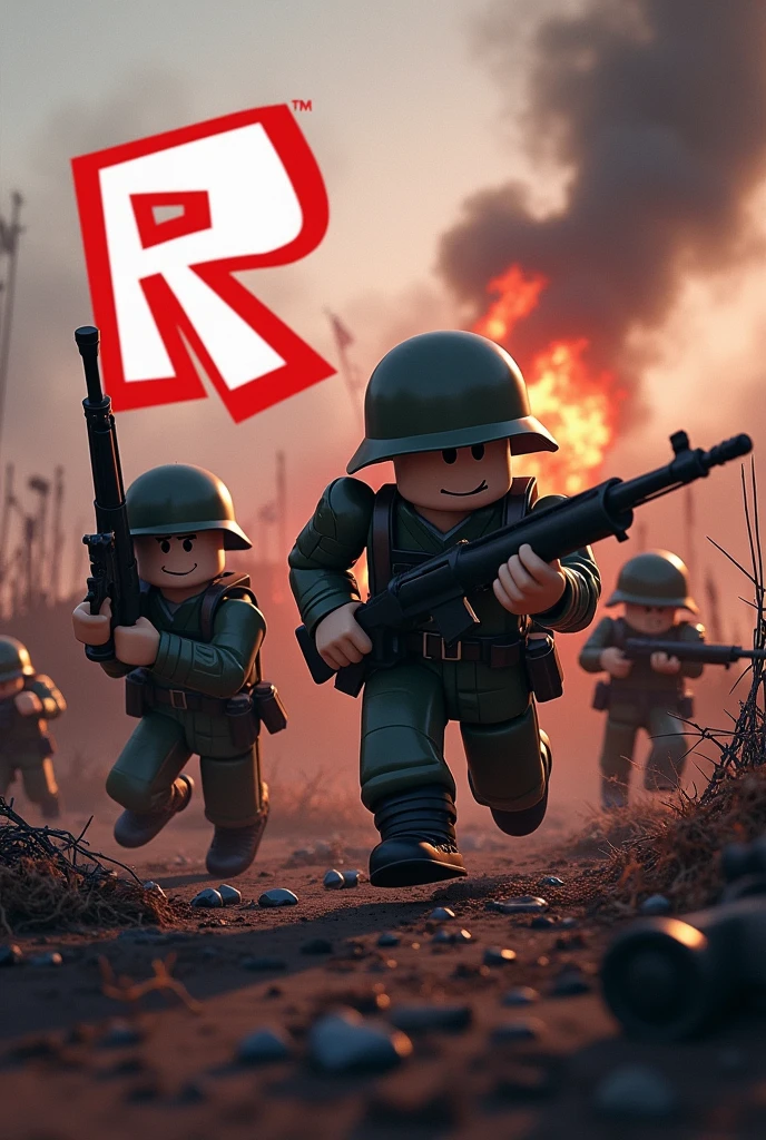 Roblox Epik group with roblox soldiers characters with roblox logo, fighting ww1