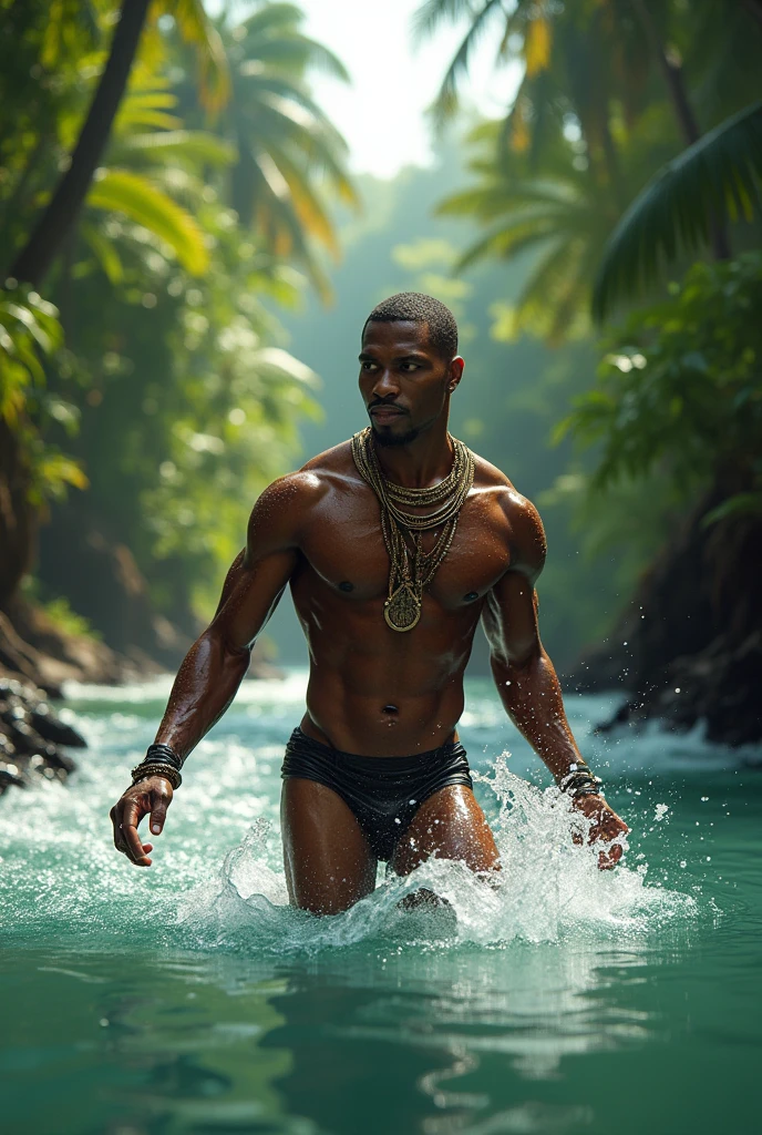 African in a river