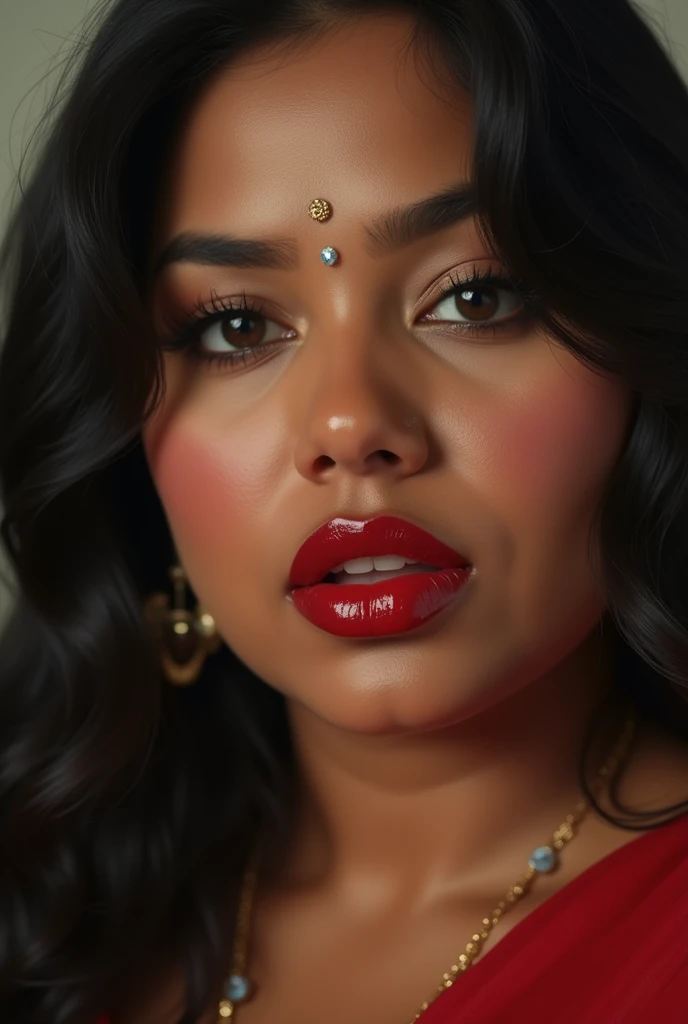 erotic indian wife super big lips red lipstick and chubby sexy face