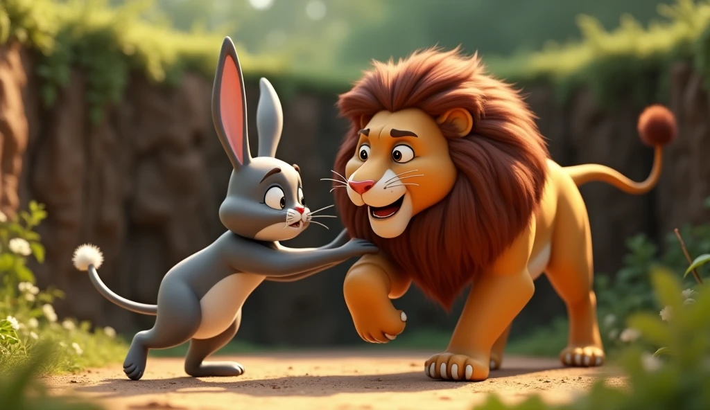 खरगोश को अपनी गलती का एहसास हुआ। उसने तुरंत शेर को गड्ढे से बाहर निकाला 3D animeted