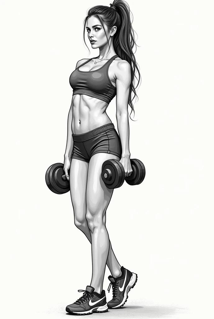 drawing of a woman with gym weights in her hand