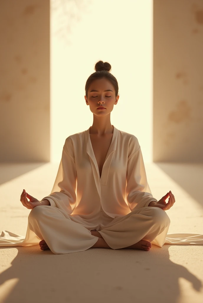 विजुअल्स: ध्यान करते व्यक्ति की छवियाँ, शांत पृष्ठभूमि, और प्रकाश की हल्की किरणें।