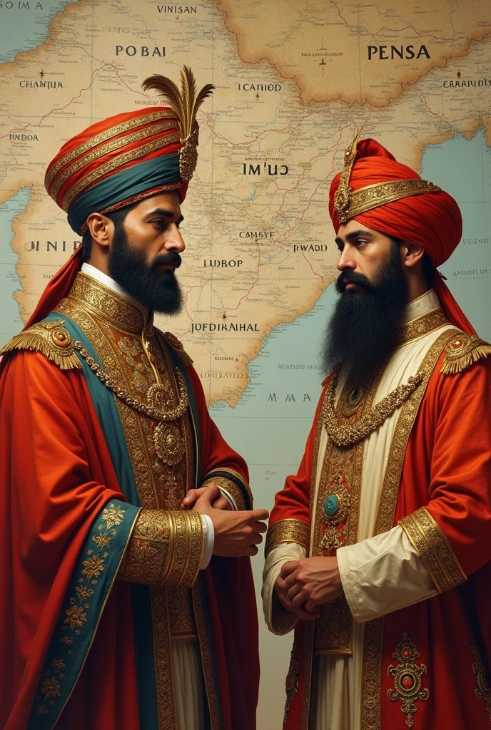 Nawab Adina Arain with Maharaja Ranjit Singh on United Punjab map