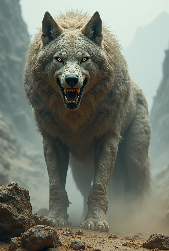A wolf with a heaf made of stone and sand and earth element
