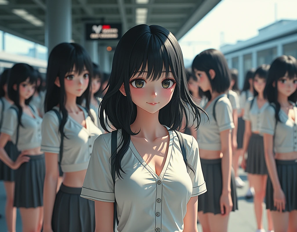 (((((Japanese Clone-girls=Myself))))), (((Super Best masterpiece Clone-girls Raw Photography Art))), (((16K, Highest quality, Ultra-high resolution, RAW Photos))), (((It&#39;s so unrealistic., With unparalleled depiction, With an unfathomable sight, An unprecedented and shocking worldview, Clone-girls: In a world of mass reproduction, Ultra-realistic))), (((Japanese Girls, Yokoyama-Yui, 18yo, Small face, Thick black hair, long hair, Dark Eyes, Mature face, Cute Smile, Smiling face, A gentle gaze, (((Very pleasant look)))))), (((Very beautiful detailed girls, Accurate body structure, Accurate body movements, Very detailed body, (((Super big breasts, Large bulge of ample breasts)))))), (((High school girl&#39;s summer uniform, Short sleeve, mini skirt, hour々I can see your pants, Cleavage Emphasis, Emphasise the fullness of your breasts))), ((((((((Very detailed, Myself cloning, Depiction of splitting oneself, 1Myself girl→1,000,000,000,000,000,000,000,000,000,000Myself cloning girls)))))))), (((((((Myself clone-girlsから, Myself keeps multiplying, (Very detailed and intricate, To the exact, Flawless, (((In the same female body,With the same face, With the same hairstyle, In the same clothes, At the same height, 同じSuper big breastsである))), In a detailed depiction), 1,000,000,000,000,000,000,000,000,000,000 people))))))), (((((Myself girls only))))), (((((1,000,000,000,000,000,000,000,000,000,000Myself girls))))), Myself waiting for a train on the platform at a station in Japan, Depicting yourself moving and standing, View from the train side, Where the wind blows, A super crowded scene, Clear and accurate perspective depiction, Ultra-wide field of view, wide view, Focus on the average value of the image