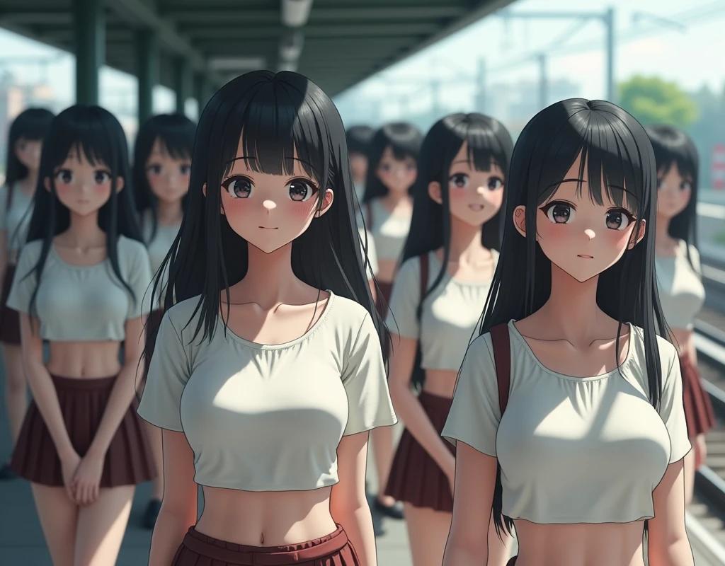 (((((Japanese Clone-girls=Myself))))), (((Super Best masterpiece Clone-girls Raw Photography Art))), (((16K, Highest quality, Ultra-high resolution, RAW Photos))), (((It&#39;s so unrealistic., With unparalleled depiction, With an unfathomable sight, An unprecedented and shocking worldview, Clone-girls: In a world of mass reproduction, Ultra-realistic))), (((Japanese Girls, Yokoyama-Yui, 18yo, Small face, Thick black hair, long hair, Dark Eyes, Mature face, Cute Smile, Smiling face, A gentle gaze, (((Very pleasant look)))))), (((Very beautiful detailed girls, Accurate body structure, Accurate body movements, Very detailed body, (((Super big breasts, Large bulge of ample breasts)))))), (((High school girl&#39;s summer uniform, Short sleeve, mini skirt, hour々I can see your pants, Cleavage Emphasis, Emphasise the fullness of your breasts))), ((((((((Very detailed, Myself cloning, Depiction of splitting oneself, 1Myself girl→1,000,000,000,000,000,000,000,000,000,000Myself cloning girls)))))))), (((((((Myself clone-girlsから, Myself keeps multiplying, (Very detailed and intricate, To the exact, Flawless, (((In the same female body,With the same face, With the same hairstyle, In the same clothes, At the same height, 同じSuper big breastsである))), In a detailed depiction), 1,000,000,000,000,000,000,000,000,000,000 people))))))), (((((Myself girls only))))), (((((1,000,000,000,000,000,000,000,000,000,000Myself girls))))), Myself waiting for a train on the platform at a station in Japan, Depicting yourself moving and standing, View from the train side, Where the wind blows, A super crowded scene, Clear and accurate perspective depiction, Ultra-wide field of view, wide view, Focus on the average value of the image