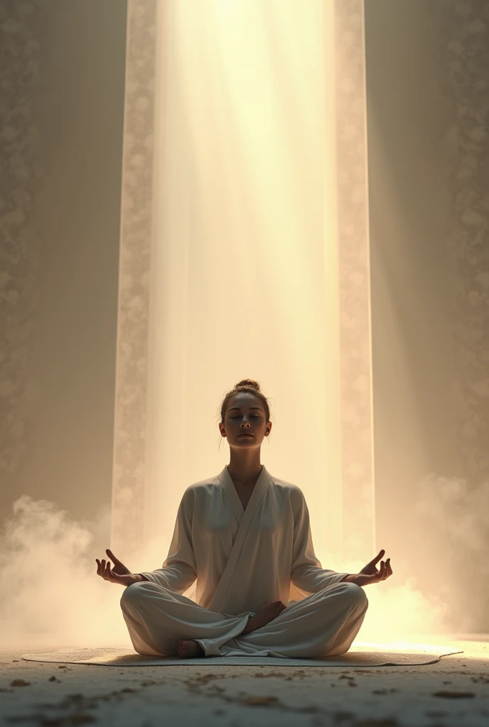 विजुअल्स: ध्यान करते व्यक्ति की छवियाँ, शांत पृष्ठभूमि, और प्रकाश की हल्की किरणें।