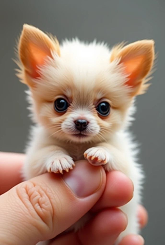 The world's smallest Papillon, Resting on someone's finger, is definitely cute and attractive. This picture is very realistic、It accurately captures the subtle features of a small puppy.。.