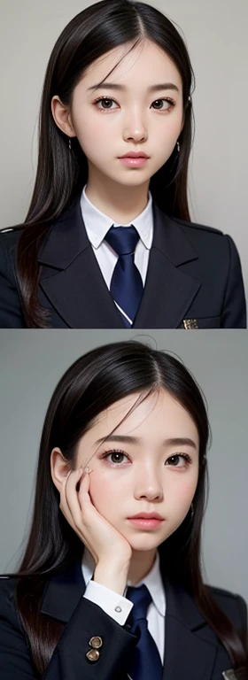 1 Female、(so beautiful)、(Beautiful Face:1.5)、(Detailed face)、standing、(H-ig H-sc H-ool uniform)、black jacket、(He's naked under his suit and shirtless、No underwear on、Checkered mini skirt)、Brown Hair、(Slightly heavy makeup)、(Building rooftop)、((Aim with a shotgun rifle:1.5))、