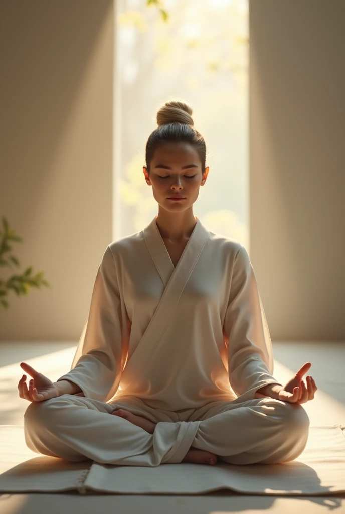 विजुअल्स: ध्यान करते व्यक्ति की छवियाँ, शांत पृष्ठभूमि, और प्रकाश की हल्की किरणें।