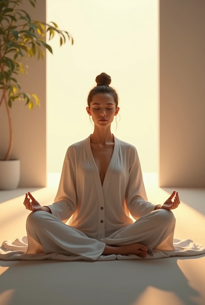 विजुअल्स: ध्यान करते व्यक्ति की छवियाँ, शांत पृष्ठभूमि, और प्रकाश की हल्की किरणें।