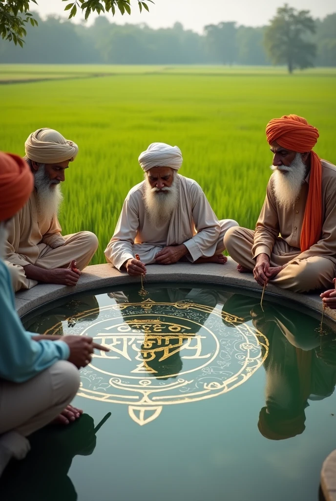 Old age a sikh people writing religious 
on the pond. Green Field all-around  hd print 


