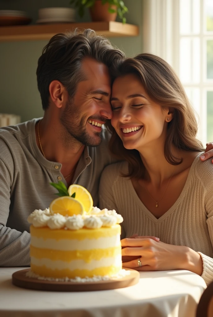 These two Eating a lemon cake and huging