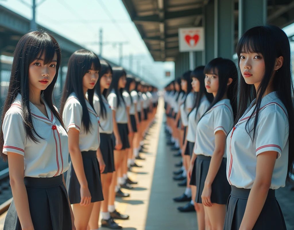 (((((Japanese Clone-girls=Myself))))), (((Super Best masterpiece Clone-girls Raw Photography Art))), (((16K, Highest quality, Ultra-high resolution, RAW Photos))), (((It's so unrealistic., With unparalleled depiction, With an unfathomable sight, An unprecedented and shocking worldview, Clone-girls: In a world of mass reproduction, Ultra-realistic))), (((Japanese Girls, Yokoyama-Yui, 18yo, Small face, Thick black hair, long hair, Dark Eyes, Mature face, Cute Smile, Smiling face, A gentle gaze, (((Very pleasant look)))))), (((Very beautiful detailed girls, Accurate body structure, Accurate body movements, Very detailed body, (((Super big breasts, Large bulge of ample breasts)))))), (((High school girl's summer uniform, Short sleeve, mini skirt, hour々I can see your pants, Cleavage Emphasis, Emphasise the fullness of your breasts))), ((((((((Very detailed, Myself cloning, Depiction of splitting oneself, 1Myself girl→1,000,000,000,000,000,000,000,000,000,000Myself cloning girls)))))))), (((((((Myself clone-girlsから, Myself keeps multiplying, (Very detailed and intricate, To the exact, Flawless, (((In the same female body,With the same face, With the same hairstyle, In the same clothes, At the same height, 同じSuper big breastsである))), In a detailed depiction), 1,000,000,000,000,000,000,000,000,000,000 people))))))), (((((Myself girls only))))), (((((1,000,000,000,000,000,000,000,000,000,000Myself girls))))), Myself waiting for a train on the platform at a station in Japan, Depicting yourself moving and standing, View from the train side, Where the wind blows, A super crowded scene, Clear and accurate perspective depiction, Ultra-wide field of view, wide view, Focus on the average value of the image