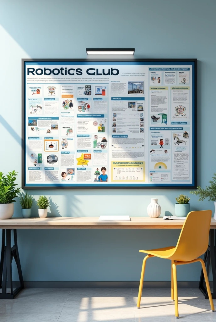 Make a bulletin board idea for the robotics club. It must be landscape. It must be affordable and realistic.