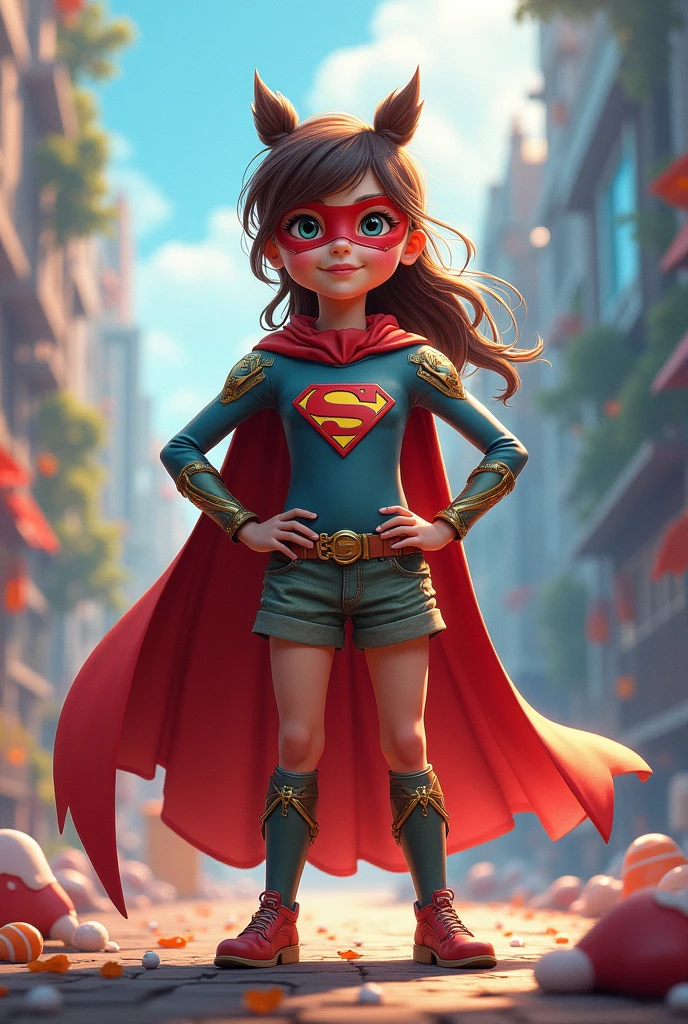 Little superhero girl with cape and mask