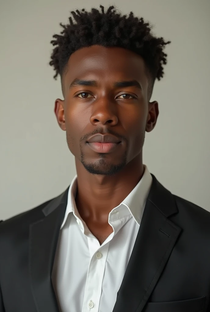 A man very very light chocolate skin suit and where white shirt show as passport photo