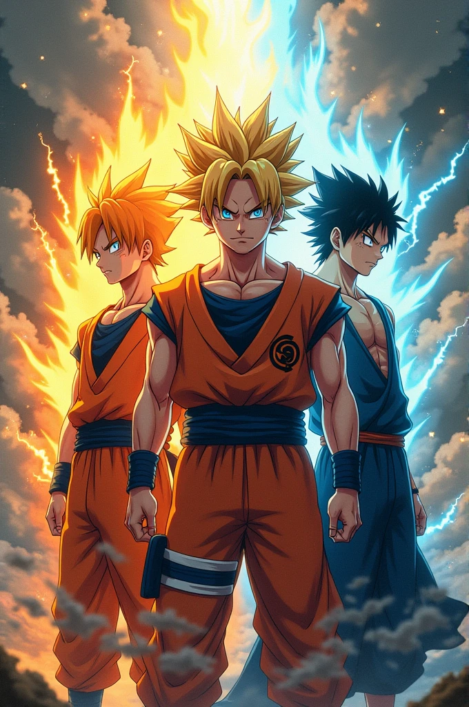 Naruto, Goku monkey d Luffy, Ichigo all in one frame with there ultimate power 
