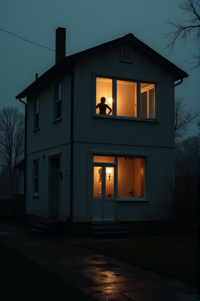 People inside a two-story house with a window on the second floor, The house is empty and it&#39;s already morning, the atmosphere is lonely