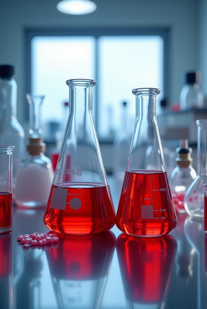 An experiment for esterification reaction . Without people only the chemicals having red colour solution
