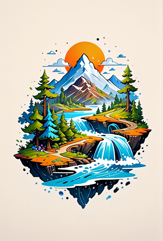 impressive painting of a mountain with trees and water, a detailed painting by Petros Afshar, shutterstock contest winner, environmental art, detailed painting, outlined art, 2d game art, isolated background for logo, strong contours, logo design