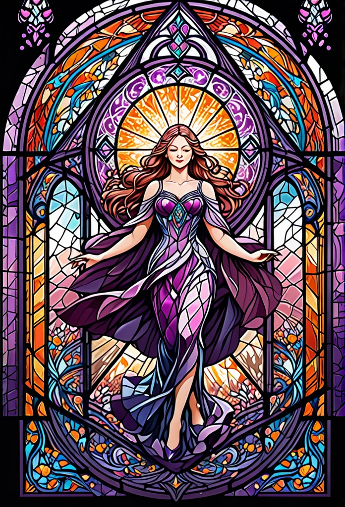 a picture of a stained glass window, intricate art, vector art, by Mario Dubsky, stained glass art, amethyst stained glass, detailed art in color, by Robert Richenburg, by Adrienn Henczné Deák