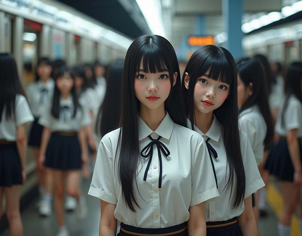 (((((Japanese Clone-girls=Myself))))), (((Super Best masterpiece Clone-girls Raw Photography Art))), (((16K, Highest quality, Ultra-high resolution, RAW Photos))), (((It's so unrealistic., With unparalleled depiction, With an unfathomable sight, An unprecedented and shocking worldview, Clone-girls: In a world of mass reproduction, Ultra-realistic))), (((Japanese Girls, Yokoyama-Yui, 18yo, Small face, Thick black hair, long hair, Dark Eyes, Mature face, Cute Smile, Smiling face, A gentle gaze, (((Very pleasant look)))))), (((Very beautiful detailed girls, Accurate body structure, Accurate body movements, Very detailed body, (((Super big breasts, Large bulge of ample breasts)))))), (((High school girl's summer uniform, Short sleeve, mini skirt, hour々I can see your pants, Cleavage Emphasis, Emphasise the fullness of your breasts))), ((((((((Very detailed, Myself cloning, Depiction of splitting oneself, 1Myself girl→1,000,000,000,000,000,000,000,000,000,000Myself cloning girls)))))))), (((((((Myself clone-girlsから, Myself keeps multiplying, (Very detailed and intricate, To the exact, Flawless, (((In the same female body,With the same face, With the same hairstyle, In the same clothes, At the same height, 同じSuper big breastsである))), In a detailed depiction), 1,000,000,000,000,000,000,000,000,000,000 people))))))), (((((Myself girls only))))), (((((1,000,000,000,000,000,000,000,000,000,000Myself girls))))), (Very detailed, On the platform of a certain station in Japan, A crowd of Myselfs waiting for a train, Depicting yourself moving and standing, View from the train side), Where the wind blows, A super crowded scene, (Very detailed depiction, Clear and accurate perspective depiction, Ultra-wide field of view, wide view, Focus on the average value of the image)