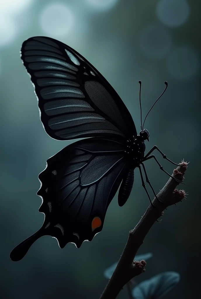Beautiful unseen black butterfly from side view