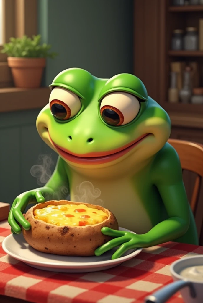 Pepe frog eating potato