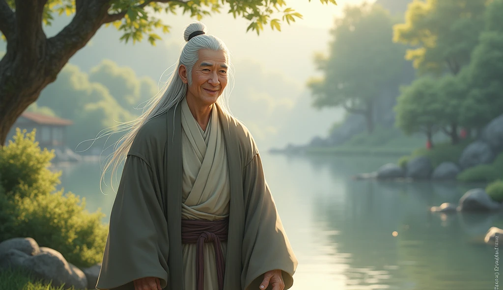 Master Koji is an elderly Zen master with a serene and gentle demeanor. He has a warm, wise smile that reflects his deep understanding of life. His long, silver hair is tied back neatly, and he wears simple, traditional Zen robes in muted colors. He moves gracefully and with purpose, embodying tranquility. His eyes are kind and observant, showing both compassion and insight