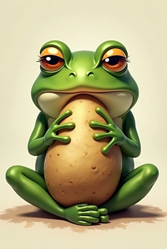 Pepe mene frog eating potato