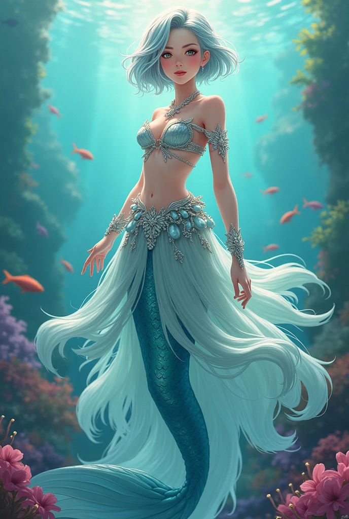 Ocean sea shell character outfit anime fish plant queen mermade girl body seashell anime digital short hair