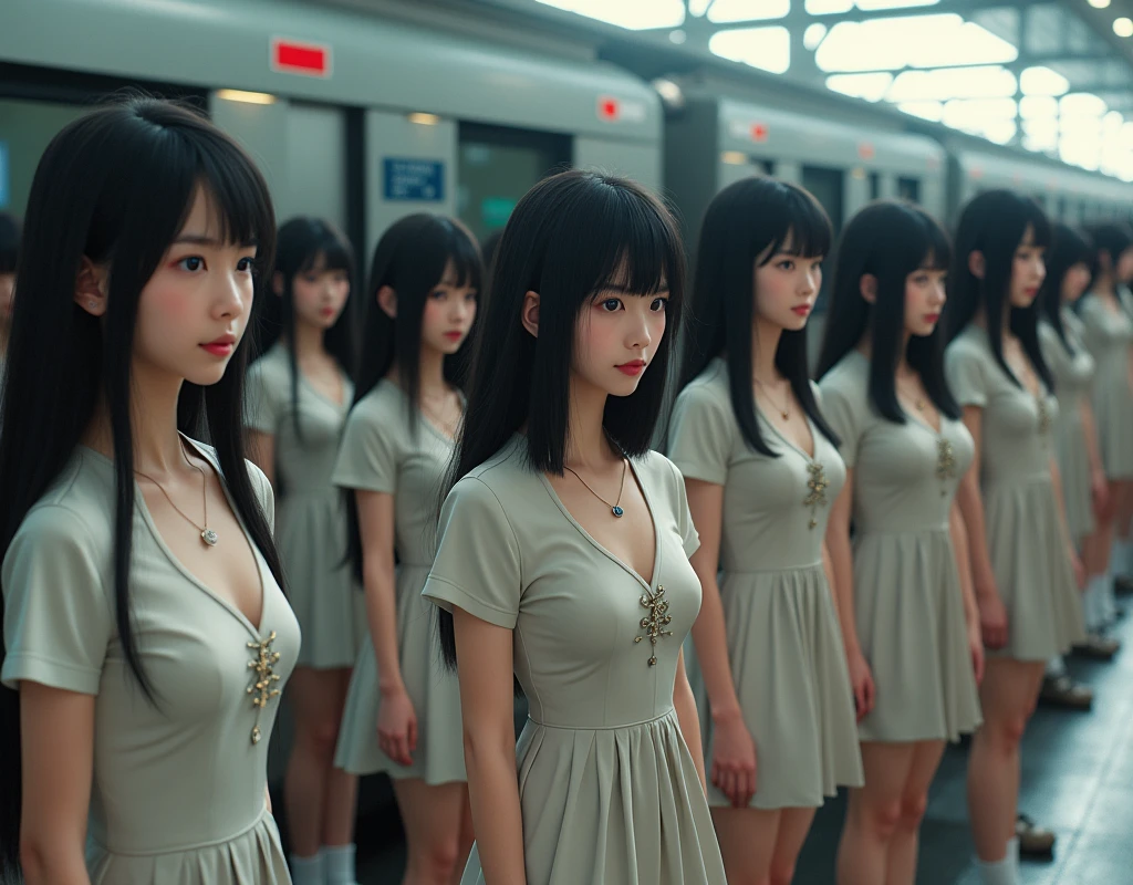 (((((Japanese Clone-girls=Myself))))), (((Super Best masterpiece Clone-girls Raw Photography Art))), (((16K, Highest quality, Ultra-high resolution, RAW Photos))), (((It's so unrealistic., With unparalleled depiction, With an unfathomable sight, An unprecedented and shocking worldview, Clone-girls: In a world of mass reproduction, Ultra-realistic))), (((Japanese Girls, Yokoyama-Yui, 18yo, Small face, Thick black hair, long hair, Dark Eyes, Mature face, Cute Smile, Smiling face, A gentle gaze, (((Very pleasant look)))))), (((Very beautiful detailed girls, Accurate body structure, Accurate body movements, Very detailed body, (((Super big breasts, Large bulge of ample breasts)))))), (((High school girl's summer uniform, Short sleeve, mini skirt, hour々I can see your pants, Cleavage Emphasis, Emphasise the fullness of your breasts))), ((((((((Very detailed, Myself cloning, Depiction of splitting oneself, 1Myself girl→1,000,000,000,000,000,000,000,000,000,000Myself cloning girls)))))))), (((((((Myself clone-girlsから, Myself keeps multiplying, (Very detailed and intricate, To the exact, Flawless, (((In the same female body,With the same face, With the same hairstyle, In the same clothes, At the same height, 同じSuper big breastsである))), In a detailed depiction), 1,000,000,000,000,000,000,000,000,000,000 people))))))), (((((Myself girls only))))), (((((1,000,000,000,000,000,000,000,000,000,000Myself girls))))), (Very detailed, On the platform of a certain station in Japan, A crowd of Myselfs waiting for a train, Depicting yourself moving and standing, View from the train side), Where the wind blows, A super crowded scene, (Very detailed depiction, Clear and accurate perspective depiction, Ultra-wide field of view, wide view, Focus on the average value of the image)