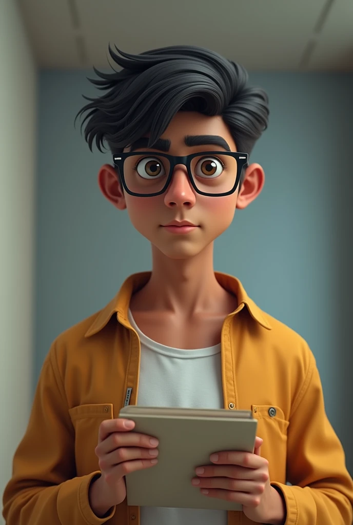 Make an 3d dp of an jee aspirant with a long hair with square glasses a boy should be so smart Indian boy bulked body