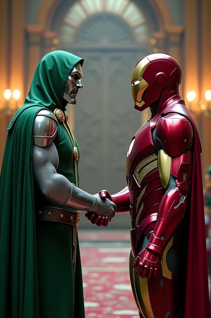 Dr doom and iron man handshake to eachother 