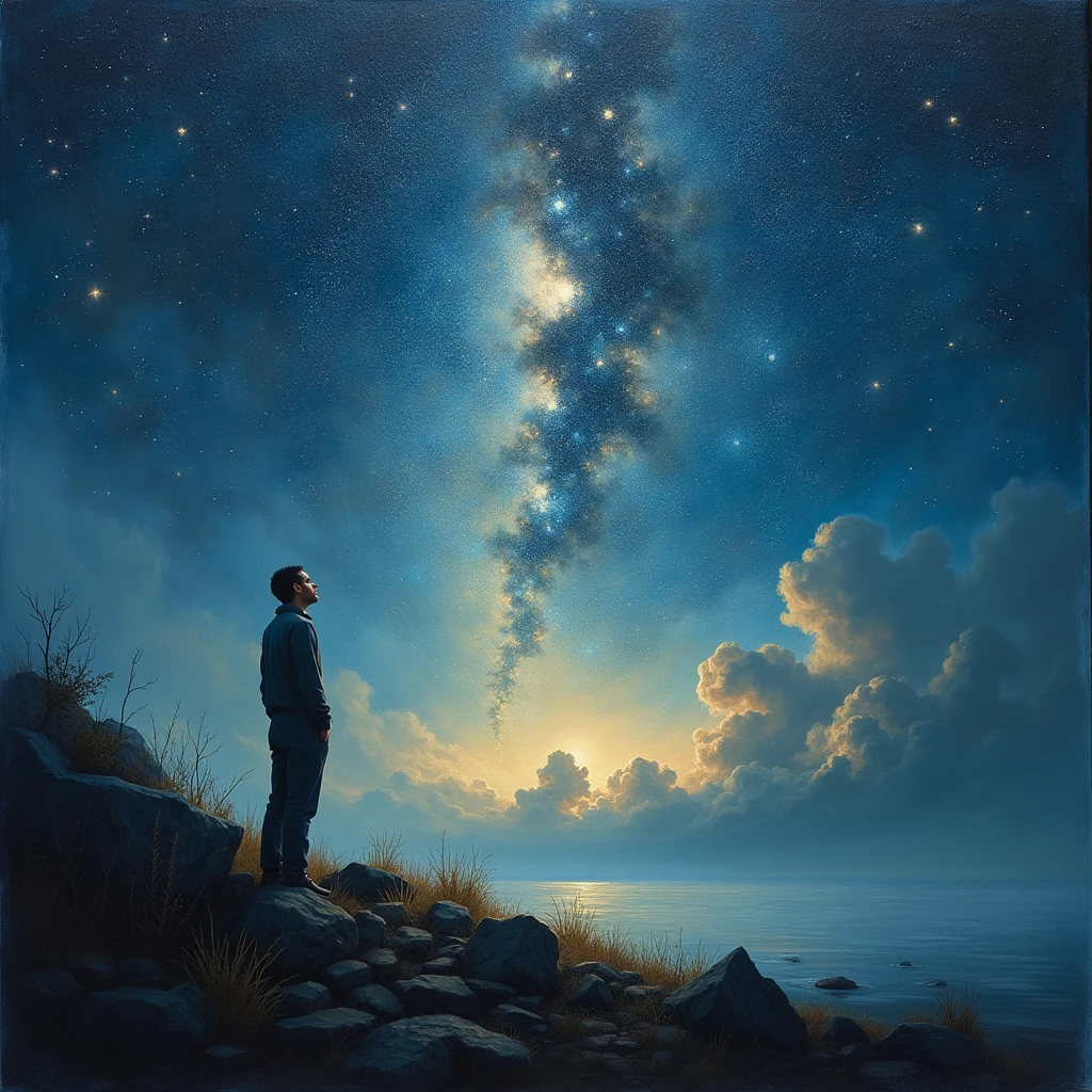 "Due cose riempiono l'animo di ammirazione e venerazione sempre nuova e crescente, quanto più spesso e più a lungo la riflessione si occupa di esse: il cielo stellato sopra di me, e la legge morale in me.", rappresenta questa frase in stile "impressionista"