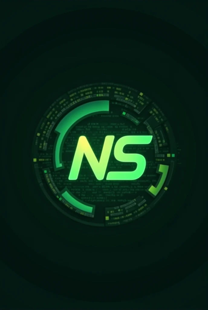 Professional logo containing the name NS , 
Background for logo talking about programming and writing code
The visual identity is green
