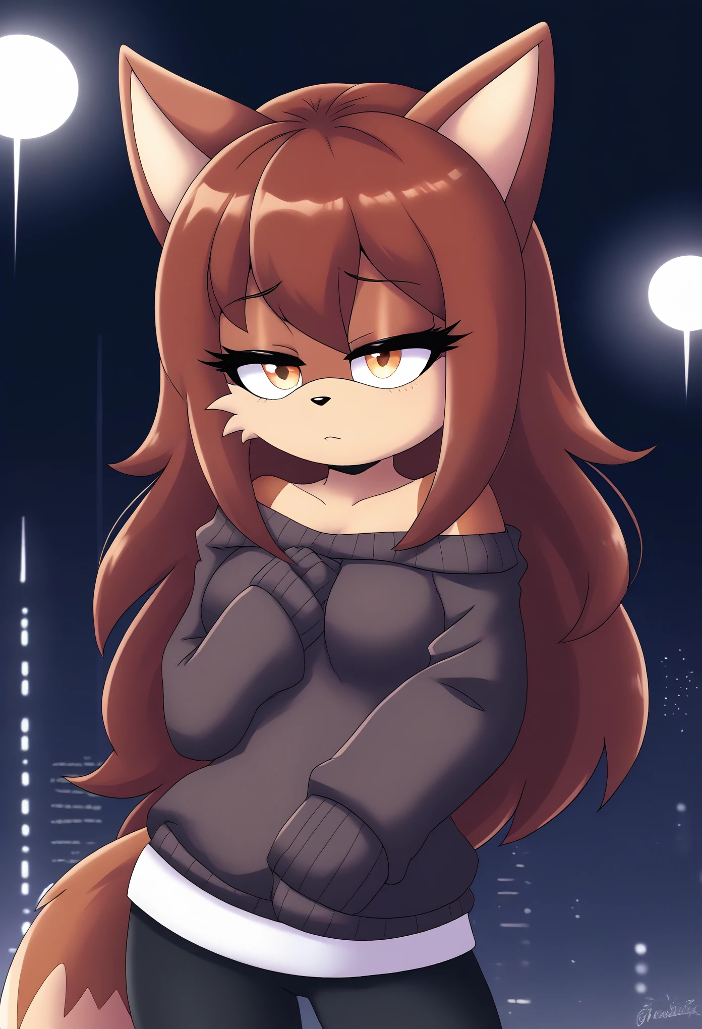 soft, cute adult neko with medium length voluminous brown hair with one 1 short braid near her face, wearing a brown and orange tank dress , amazing, she has cat fangs, yellow eyes and blush on the face, cat tail, horny lusty ...... in the old very dark dark abounded soviet bunker .....