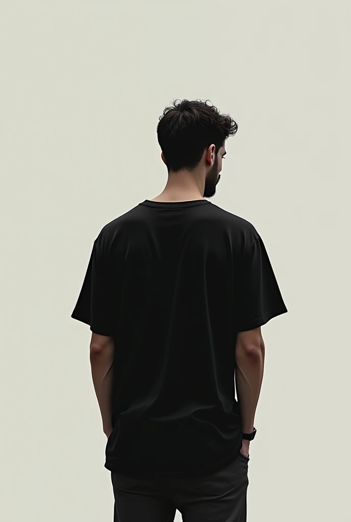 A Man Wearing Black Drop Shoulder T-Shirt standing back